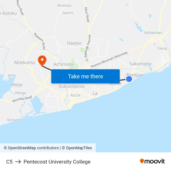 C5 to Pentecost University College map