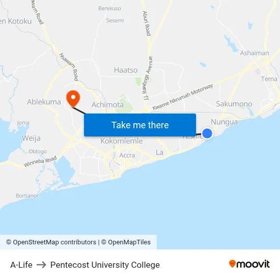 A-Life to Pentecost University College map