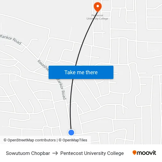 Sowutuom Chopbar to Pentecost University College map