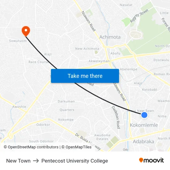 New Town to Pentecost University College map
