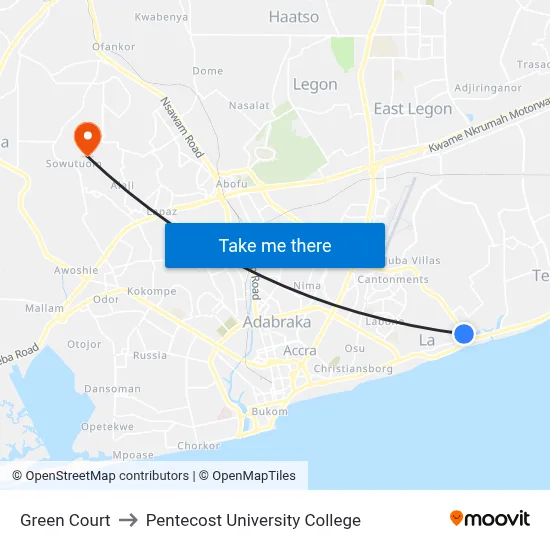 Green Court to Pentecost University College map