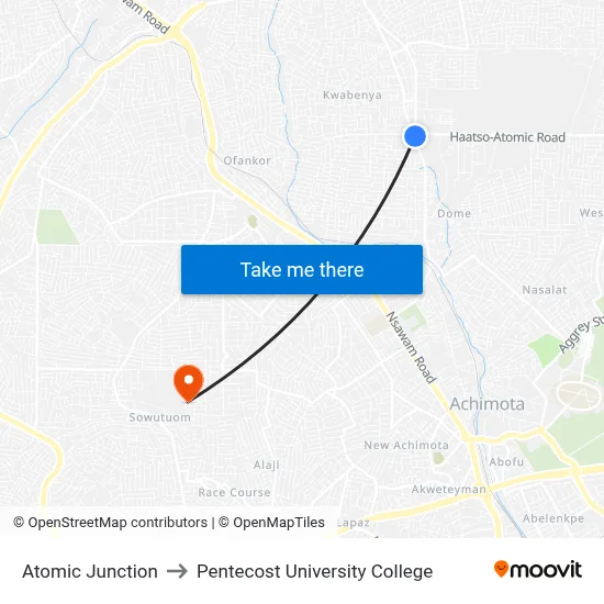 Atomic Junction to Pentecost University College map