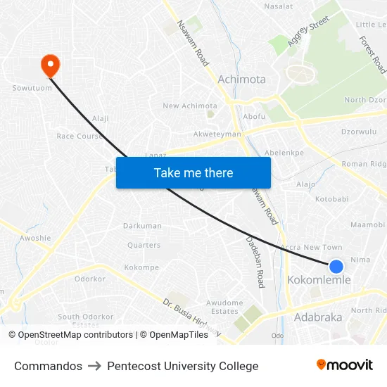 Commandos to Pentecost University College map