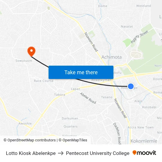 Lotto Kiosk Abelenkpe to Pentecost University College map