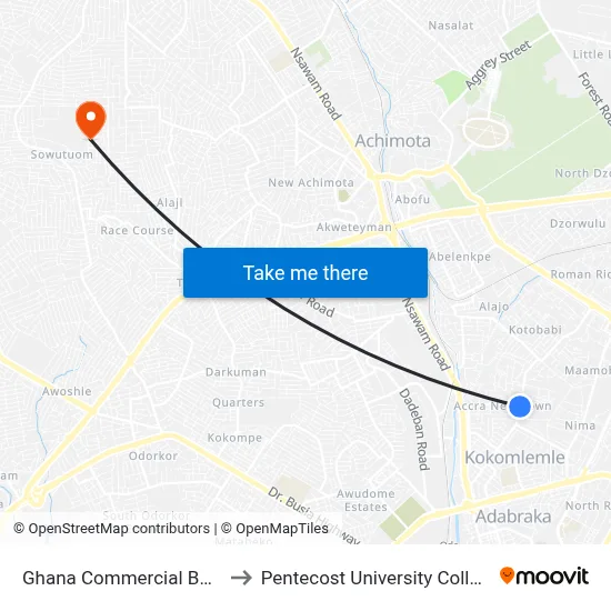 Ghana Commercial Bank to Pentecost University College map