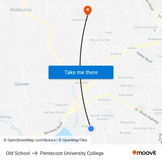 Old School to Pentecost University College map