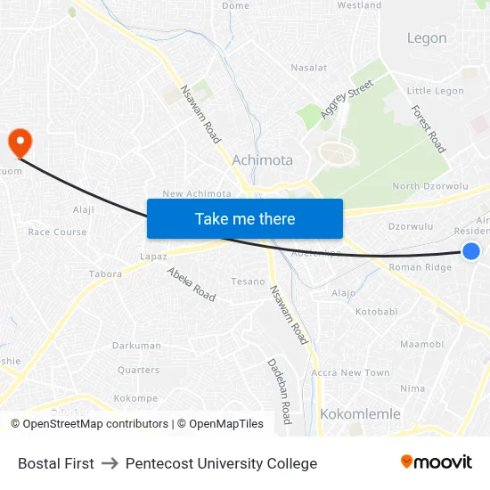 Bostal First to Pentecost University College map