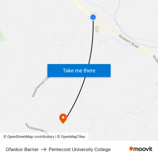 Ofankor Barrier to Pentecost University College map