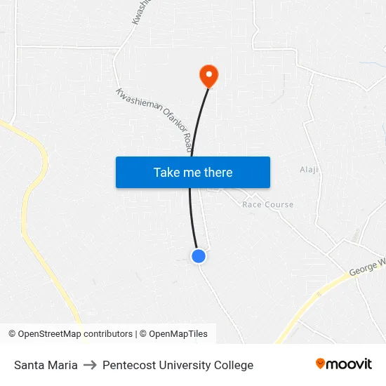 Santa Maria to Pentecost University College map