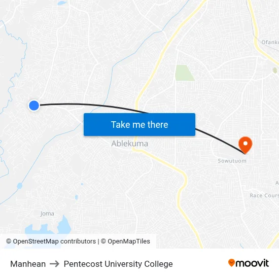 Manhean to Pentecost University College map
