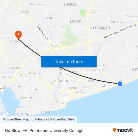 Go Slow to Pentecost University College map