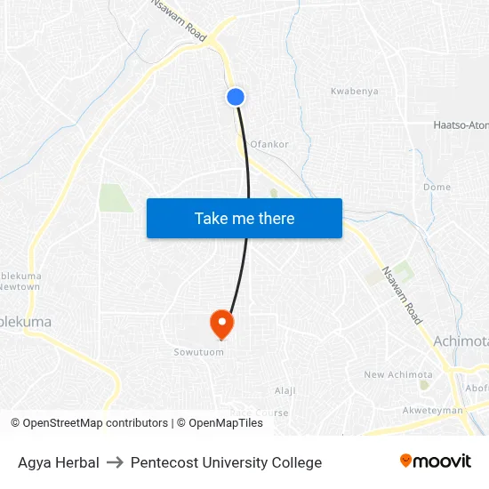 Agya Herbal to Pentecost University College map