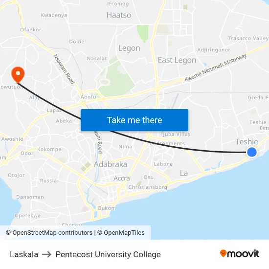 Laskala to Pentecost University College map