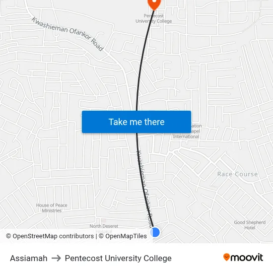 Assiamah to Pentecost University College map