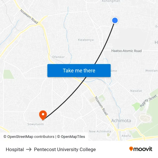Hospital to Pentecost University College map