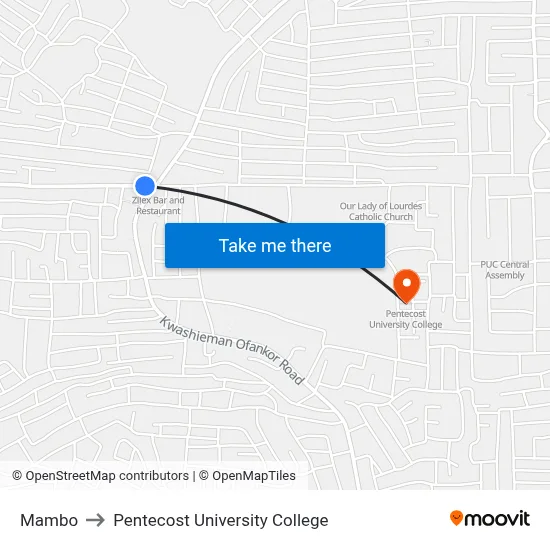 Mambo to Pentecost University College map