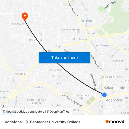 Vodafone to Pentecost University College map