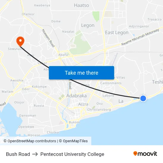 Bush Road to Pentecost University College map