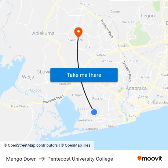 Mango Down to Pentecost University College map