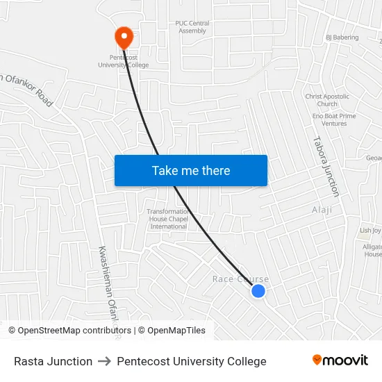 Rasta Junction to Pentecost University College map