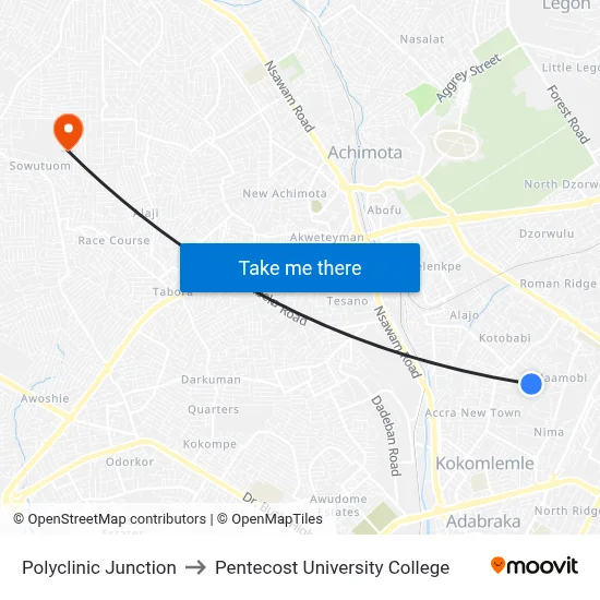 Polyclinic Junction to Pentecost University College map