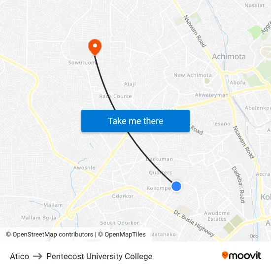 Atico to Pentecost University College map