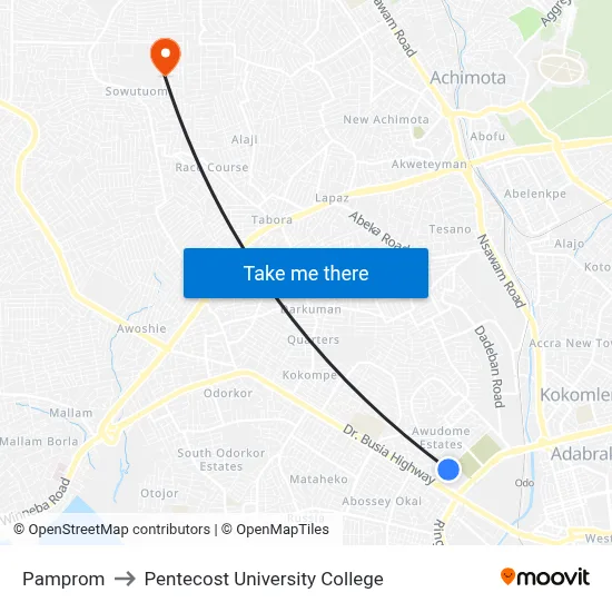 Pamprom to Pentecost University College map