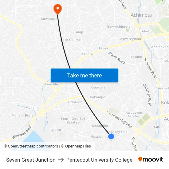 Seven Great Junction to Pentecost University College map