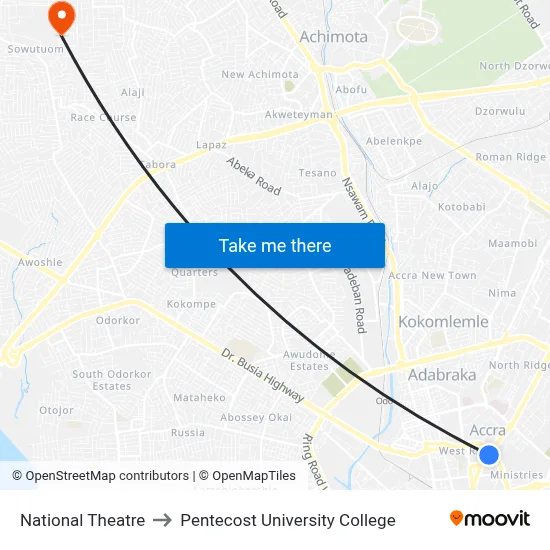 National Theatre to Pentecost University College map