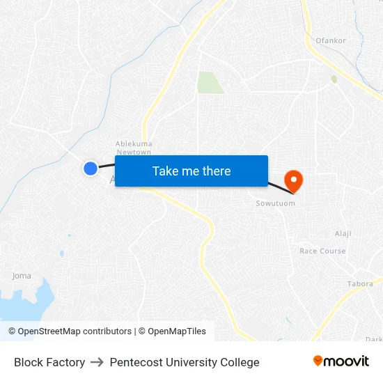Block Factory to Pentecost University College map