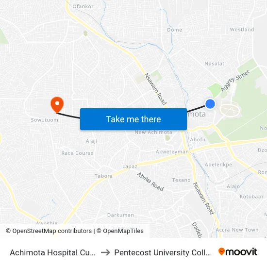 Achimota Hospital Curve to Pentecost University College map