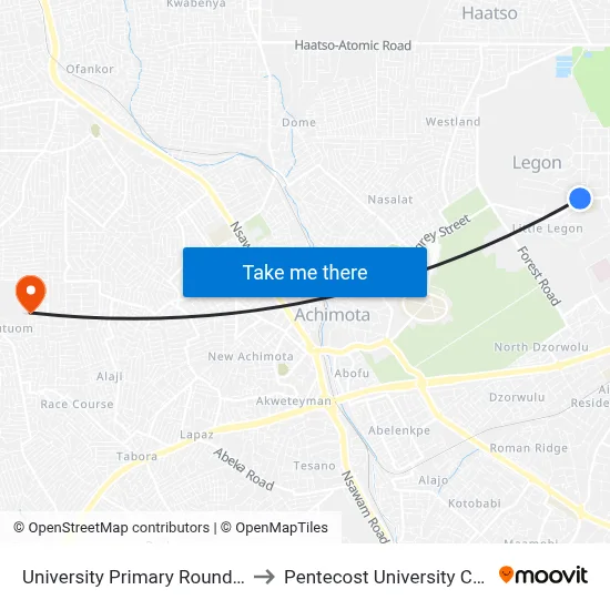 University Primary Roundabout to Pentecost University College map
