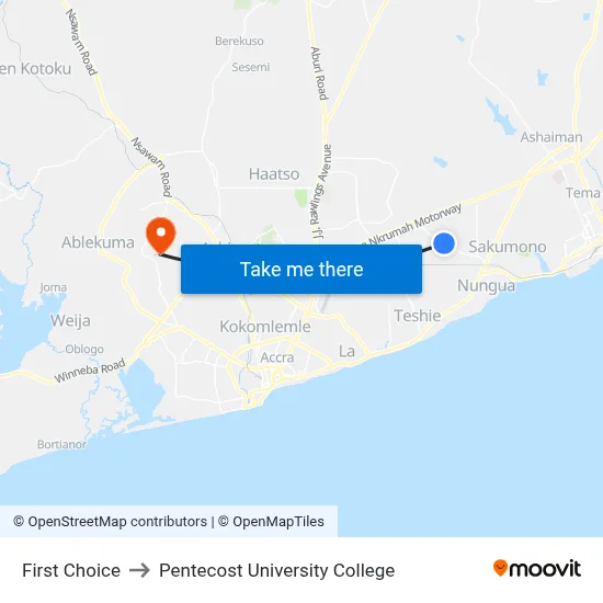 First Choice to Pentecost University College map