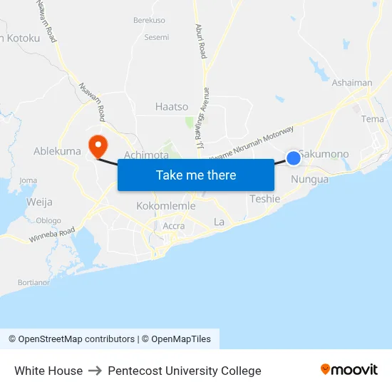 White House to Pentecost University College map