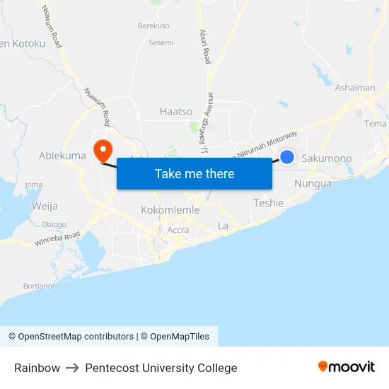 Rainbow to Pentecost University College map