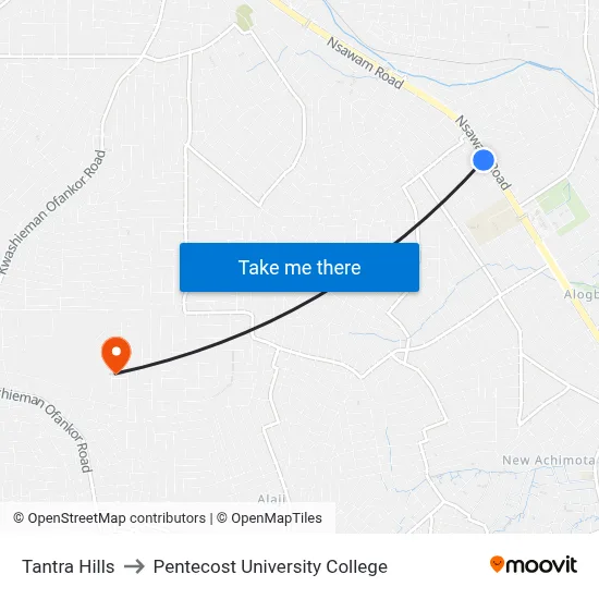 Tantra Hills to Pentecost University College map