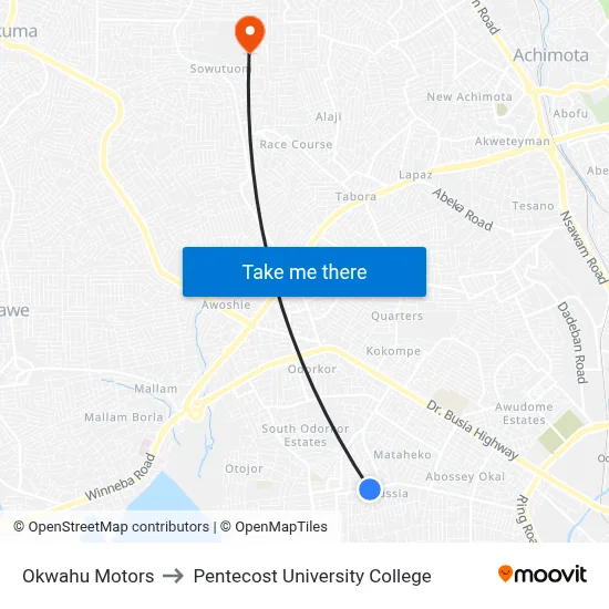 Okwahu Motors to Pentecost University College map