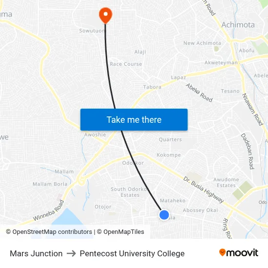Mars Junction to Pentecost University College map
