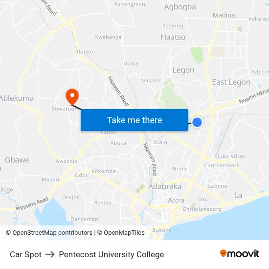Car Spot to Pentecost University College map