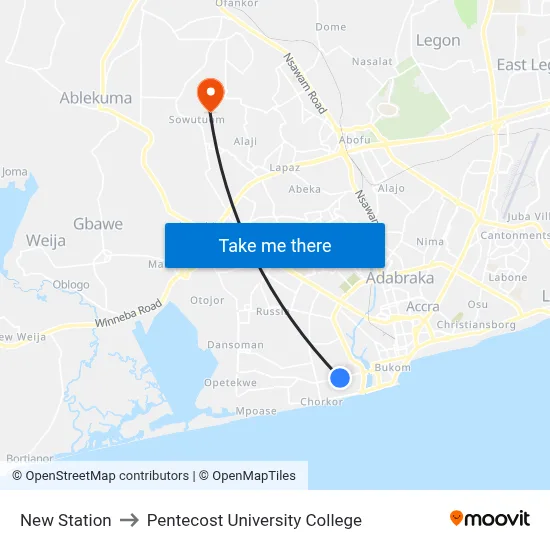 New Station to Pentecost University College map