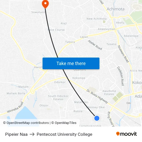 Pipeier Naa to Pentecost University College map