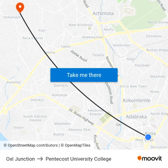 Oxl Junction to Pentecost University College map
