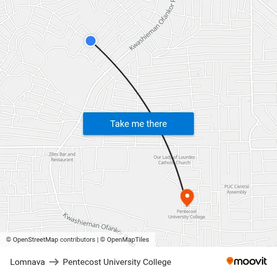 Lomnava to Pentecost University College map