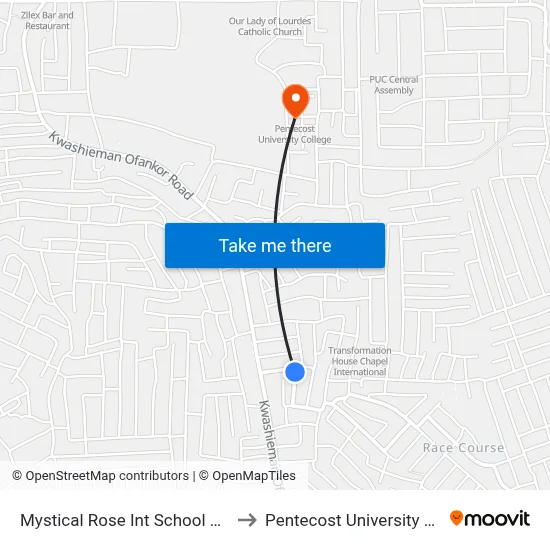 Mystical Rose Int School Junction to Pentecost University College map
