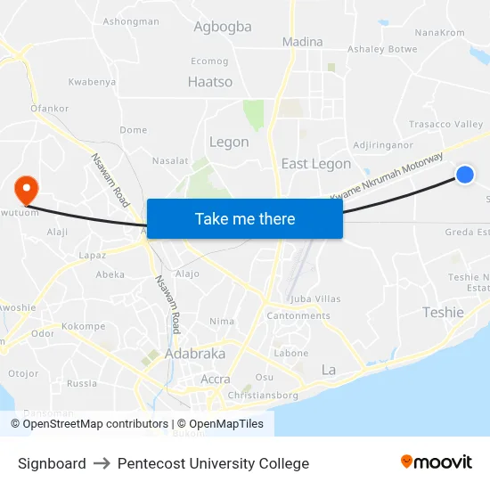 Signboard to Pentecost University College map