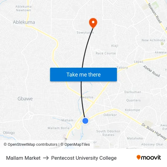 Mallam Market to Pentecost University College map