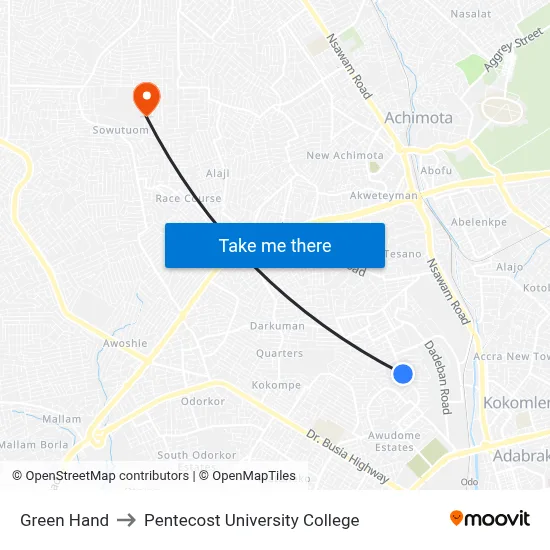 Green Hand to Pentecost University College map