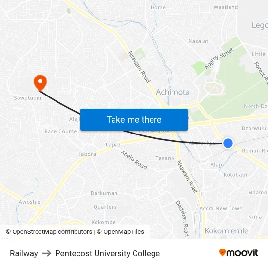 Railway to Pentecost University College map