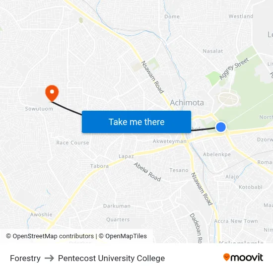 Forestry to Pentecost University College map
