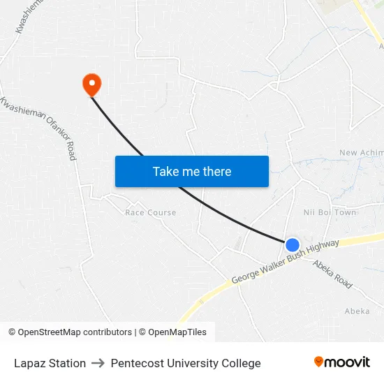 Lapaz Station to Pentecost University College map